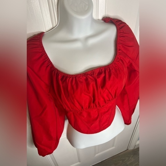 SHEIN Privé Ruched Bust Square Neck Bishop Sleeve Blouse SZ M - Picture 7 of 14